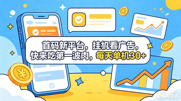 首码新平台，挂G自动看广告，快来吃第一波肉，每天单机30+，可矩阵放大【揭秘】-优优云网创