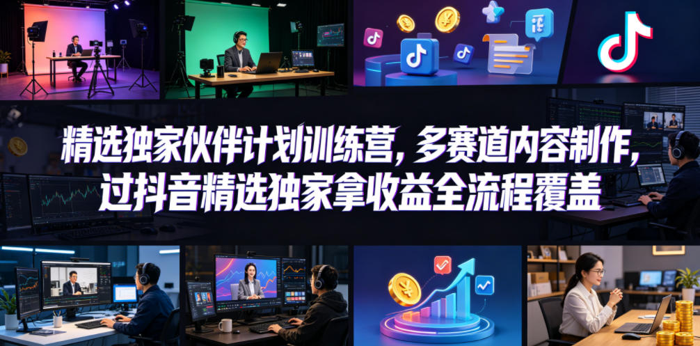 小豁食堂精选独家伙伴计划训练营,多赛道内容制作,过抖音精选独家拿收益全流程覆盖-优优云