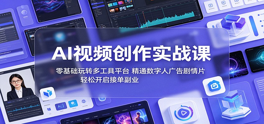 AI视频创作实战课:零基础玩转多工具平台,精通数字人广告、剧情片,轻松开启接单副业-优优云网创