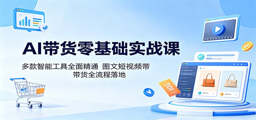AI带货零基础实战课：多款智能工具全面精通，图文短视频带货全流程落地-优优云网创