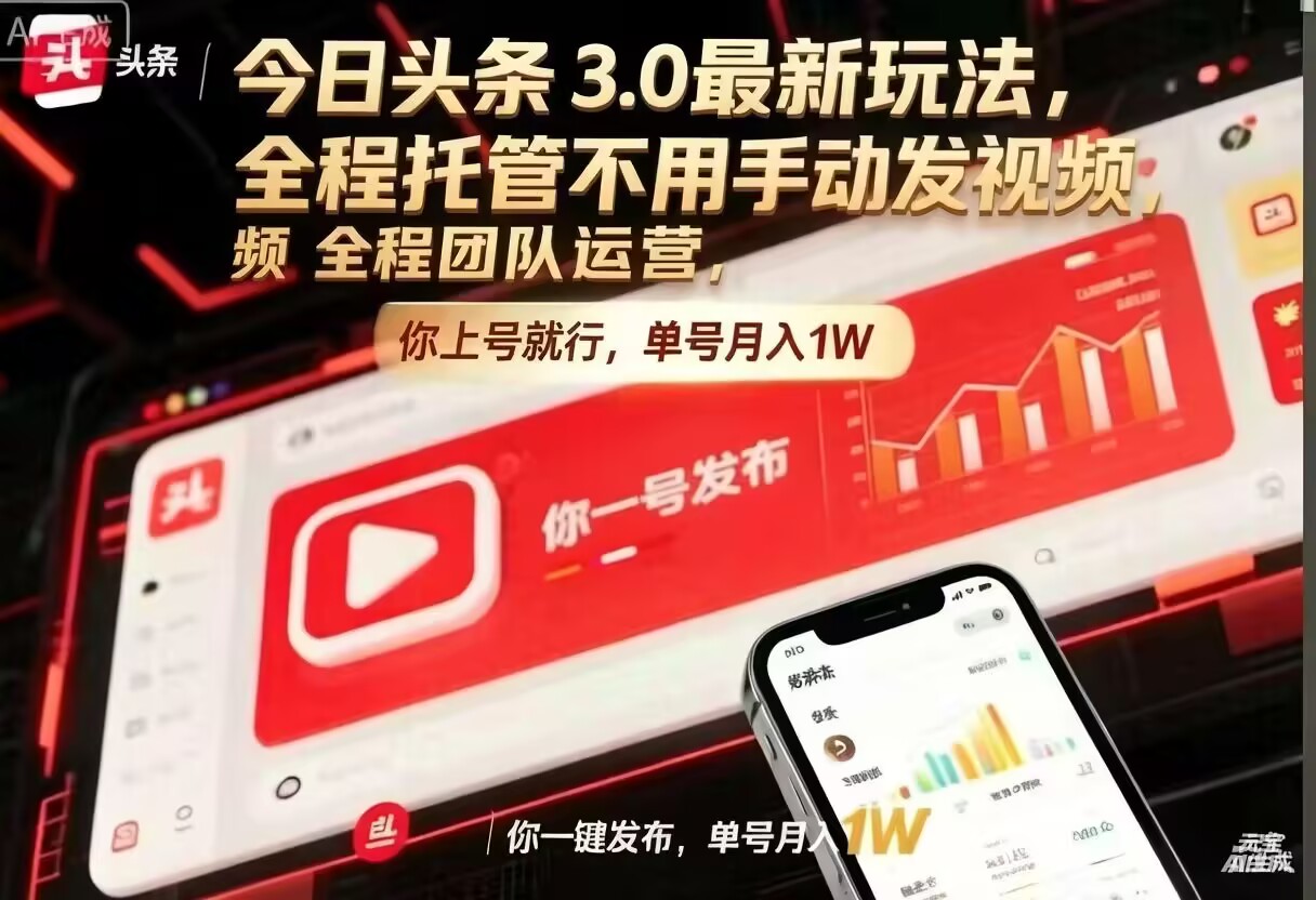 今日头条 3.0 最新玩法，全程托管模式自动发视频，日入数百-优优云网创