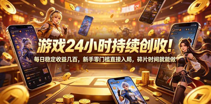 游戏24小时持续创收！每日稳定收益几百，新手零门槛直接入局，碎片时间就能做【揭秘】-优优云网创