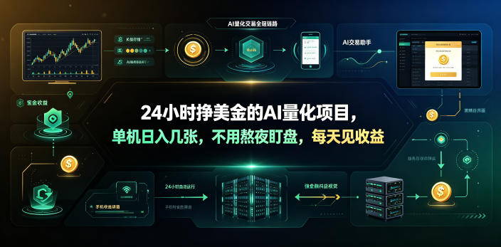 24小时挣美金的AI量化项目，单机日入几十美刀，不用熬夜盯盘，每天见收益【揭秘】-优优云网创