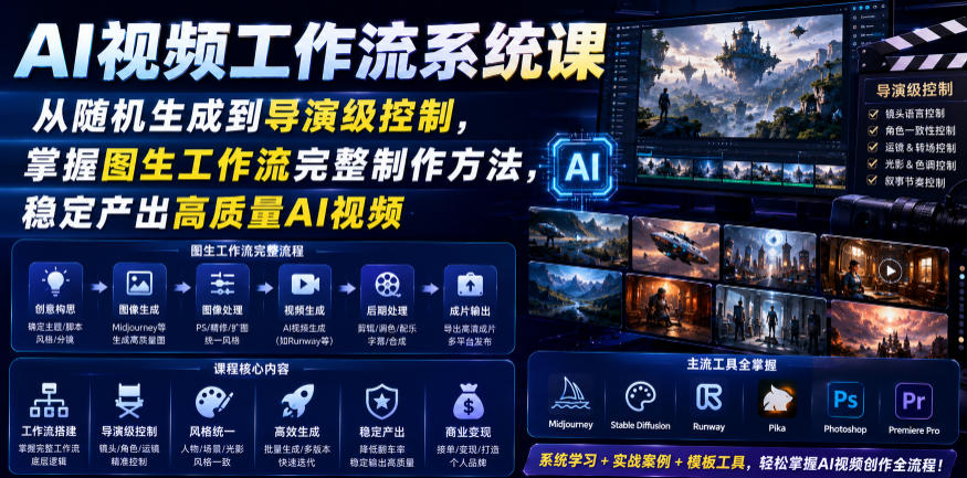 AI视频工作流系统课，从随机生成到导演级控制，掌握图生工作流完整制作方法，稳定产出高质量AI视频-优优云网创