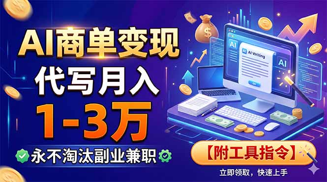 AI商单变现，靠代写月入1-3万，永不淘汰副业兼职【附工具指令】-优优云网创