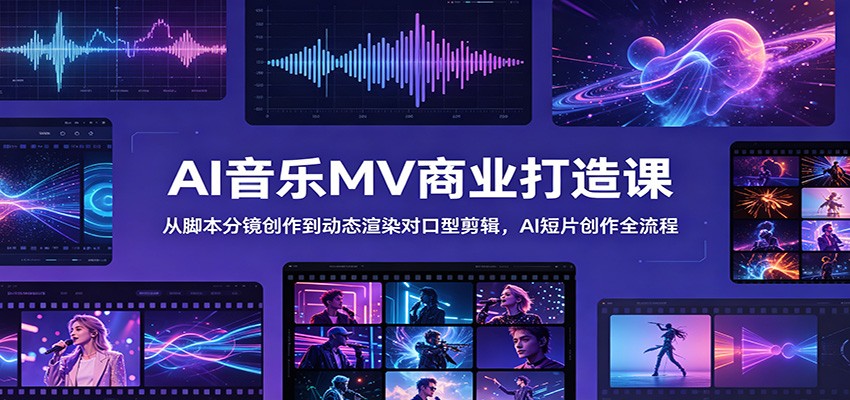 AI音乐MV商业打造课：从脚本分镜创作到动态渲染对口型剪辑，AI短片创作全流程-优优云网创