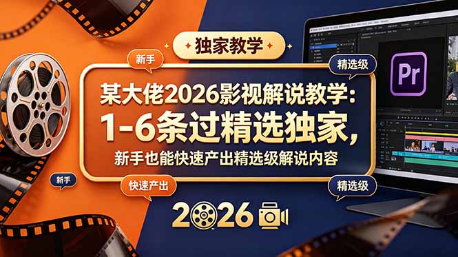 某大佬2026影视解说教学：1-6条过精选独家，新手也能快速产出精选级解说内容-优优云网创