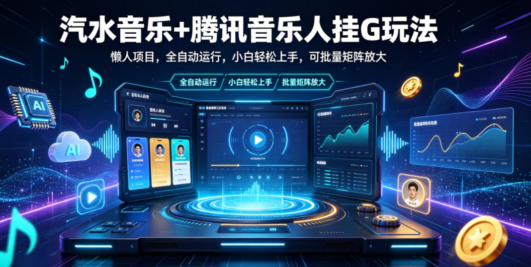 汽水音乐+腾讯音乐人挂G玩法，懒人项目，全自动运行，小白轻松上手，可批量矩阵放大【揭秘】-优优云网创