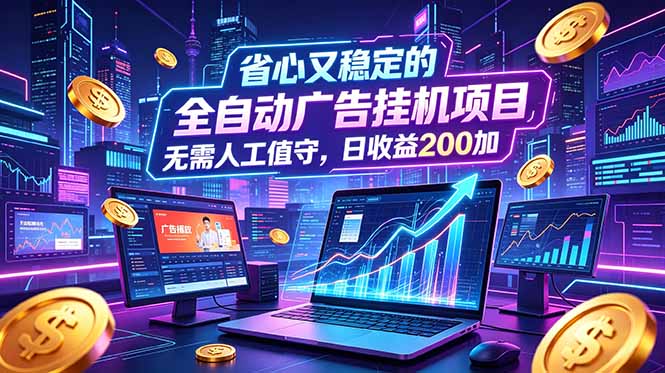 全自动广告挂机项目，全程无需人工值守。稳定创收每日收益200+-优优云网创