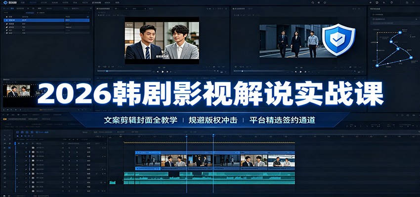 2026韩剧影视解说实战课：文案剪辑封面全教学，规避版权冲击平台精选签约通道-优优云网创