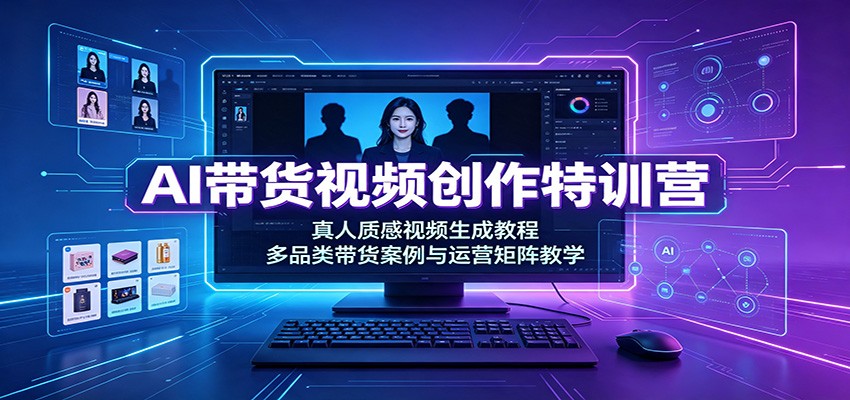 AI带货视频创作特训营：真人质感视频生成教程，多品类带货案例与运营矩阵教学-优优云网创