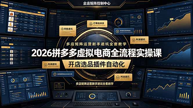 2026拼多多虚拟电商全流程实操课，开店选品插件自动化，多店矩阵运营新手避坑全套教学-优优云网创