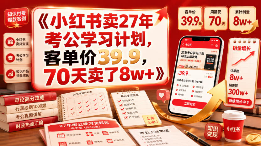 小红书卖27年考公学习计划，客单价39.9，70天卖了8w+！-优优云网创