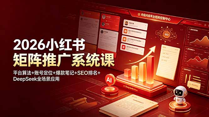 2026小红书矩阵推广系统课：平台算法+账号定位+爆款笔记+SEO排名+DeepSeek全场景应用-优优云网创