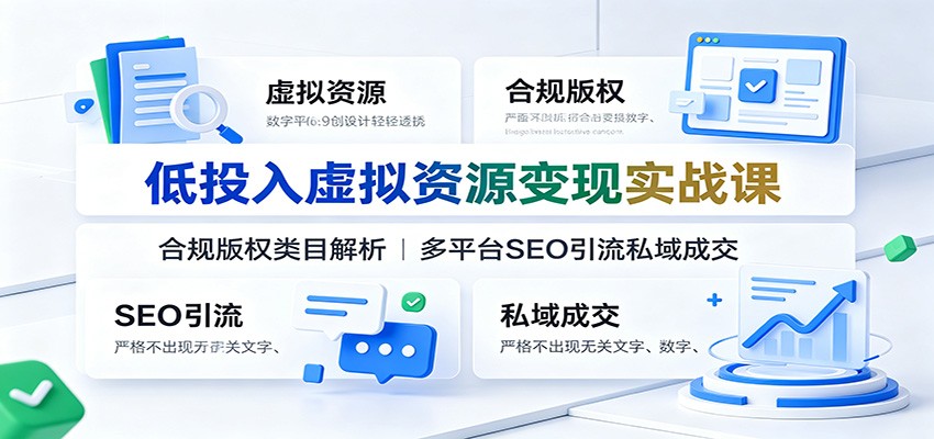 低投入虚拟资源变现实战课：合规版权类目解析，多平台SEO引流私域成交-优优云网创
