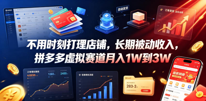 不用时刻打理店铺，长期被动收入，拼多多虚拟赛道月入1W到3W【揭秘】-优优云网创