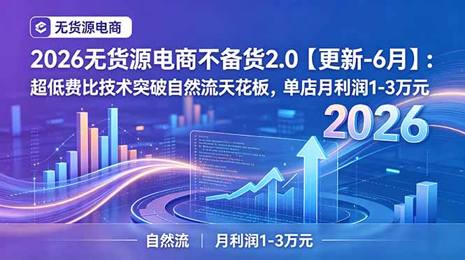 2026无货源电商不备货2.0【更新-7月】:超低费比技术突破自然流天花板,单店月利润1-3万元-优优云网创