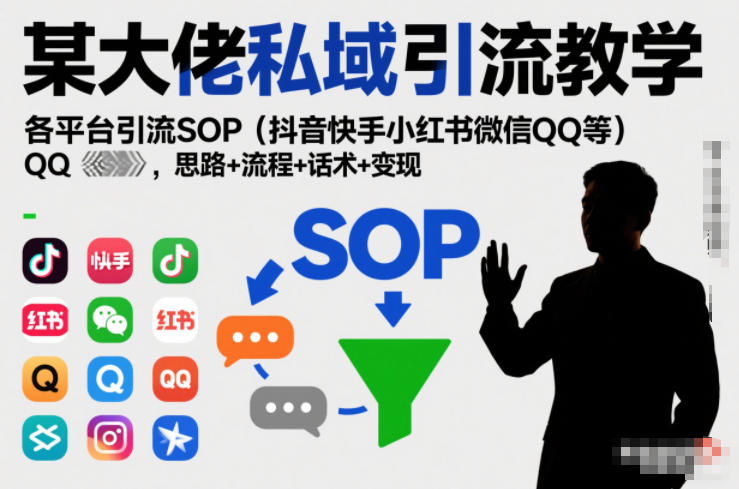 某大佬私域引流教学，各平台引流SOP(抖音快手小红书微信QQ等)，思路+流程+话术+变现(更新0708)-优优云网创