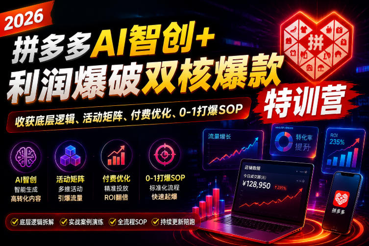 2026拼多多AI智创+利润爆破双核爆款特训营，收获底层逻辑、活动矩阵、付费优化、0-1打爆SOP(更新0727)-优优云网创