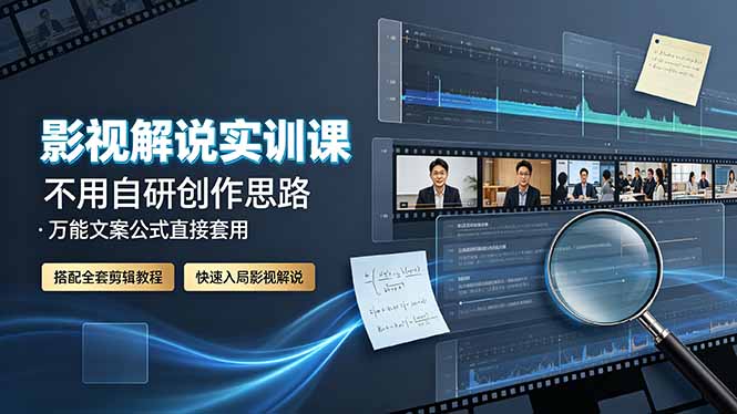 影视解说实训课：不用自研创作思路，万能文案公式直接套用，搭配全套剪辑教程，快速入局影视解说-优优云网创