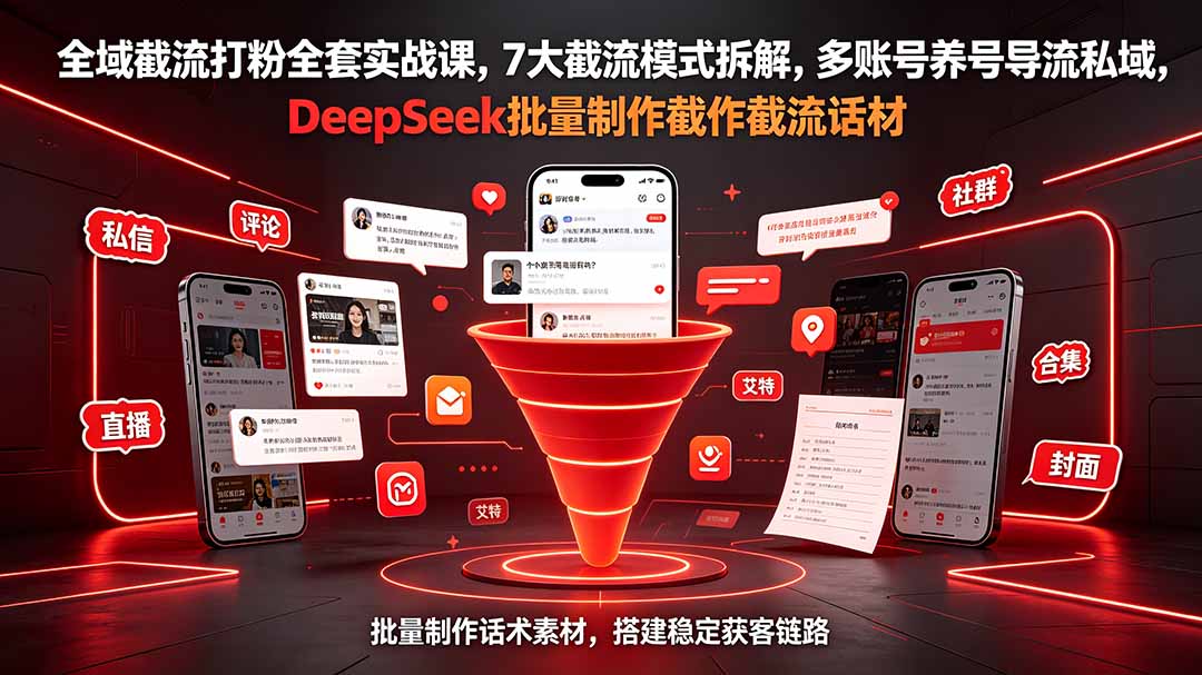 全域截流打粉全套实战课，7大截流模式拆解，多账号养号导流私域，DeepSeek批量制作截流话术素材-优优云网创