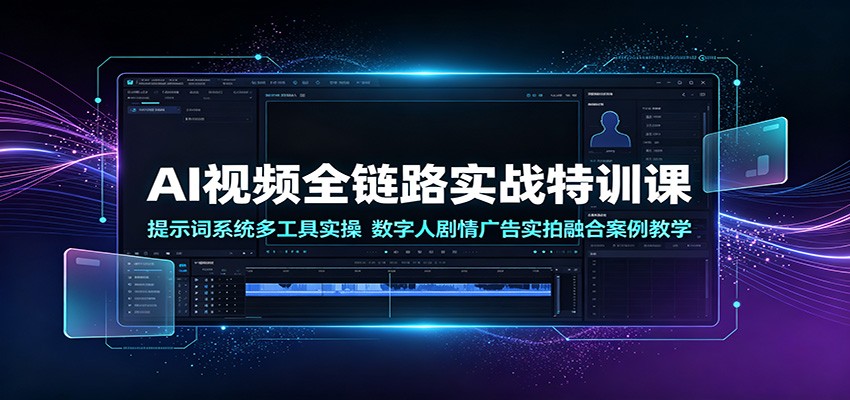 AI视频全链路实战特训课：提示词系统多工具实操，数字人剧情广告实拍融合案例教学-优优云网创