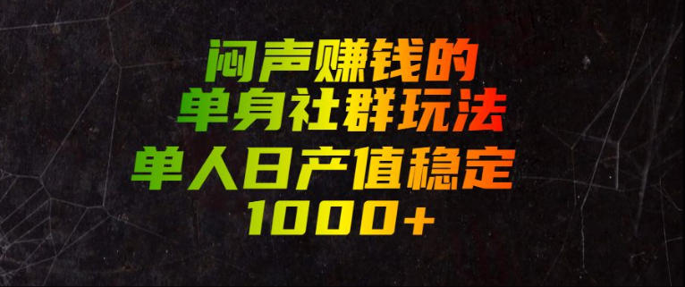 闷声賺钱的单身社群玩法，单人日产值稳定1000+【揭秘】-优优云网创