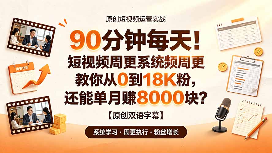90 分钟每天！短视频周更系统教你从 0 到 18K 粉，还能单月赚 8000 块？【原创双语字幕】-优优云网创
