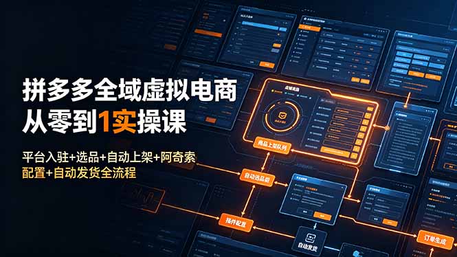 拼多多全域虚拟电商从零到1实操课：平台入驻+选品+自动上架+阿奇索配置+自动发货全流程-优优云网创
