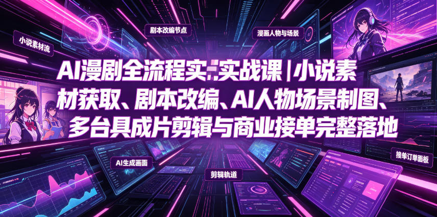 AI漫剧全流程实战课｜小说素材获取、剧本改编、AI人物场景制图、多工具成片剪辑、平台付费变现与商业接单完整落地-优优云网创