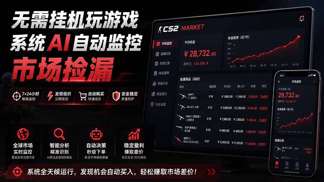 系统AI自动监控市场捡漏，不用玩游戏|只需要一部手机|支持任何形式数据验证-优优云网创