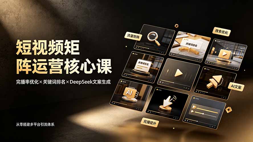短视频矩阵运营核心课：完播率优化×关键词排名×DeepSeek文案生成，从零搭建多平台引流体系-优优云网创