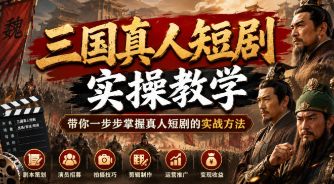 三国真人短剧实操教学，带你一步步掌握真人短剧的实战方法-优优云网创