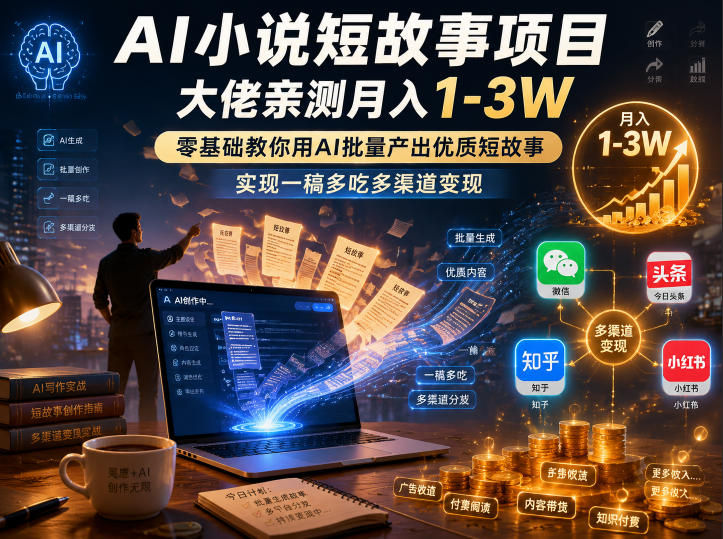AI小说短故事项目，大佬亲测月入1-3W，零基础教你用AI批量产出优质短故事，实现一稿多吃多渠道变现(更新0710)-优优云网创