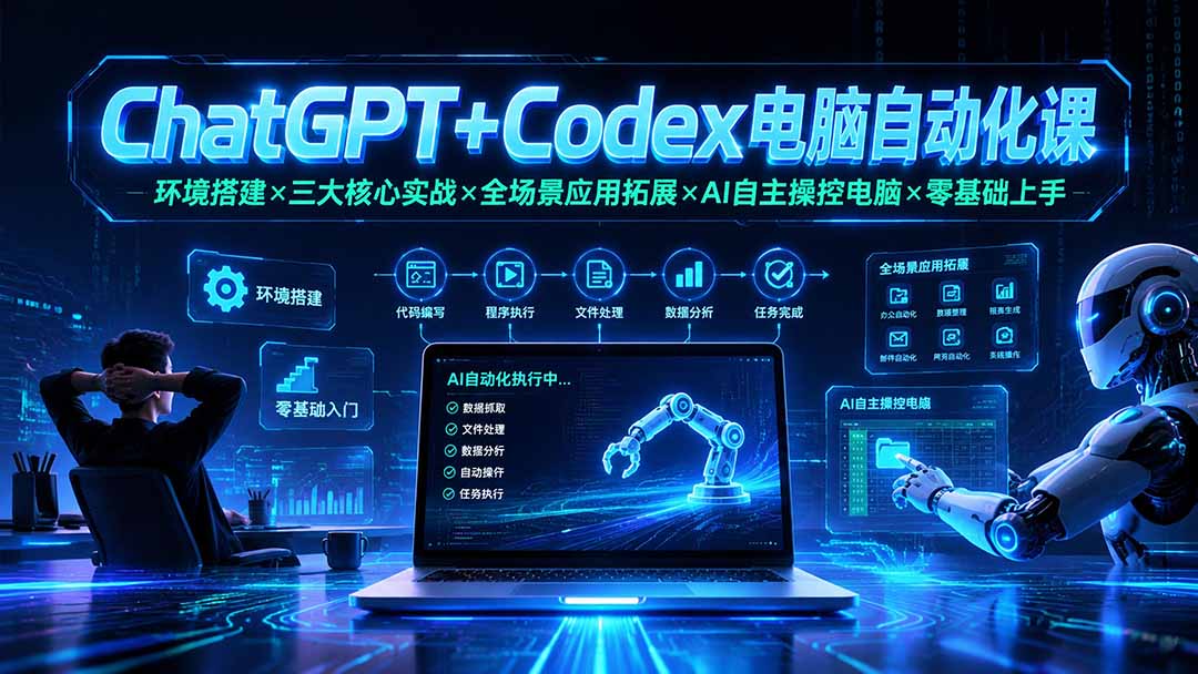 ChatGPT+Codex电脑自动化课：环境搭建×三大核心实战×全场景应用拓展×AI自主操控电脑×零基础上手-优优云网创