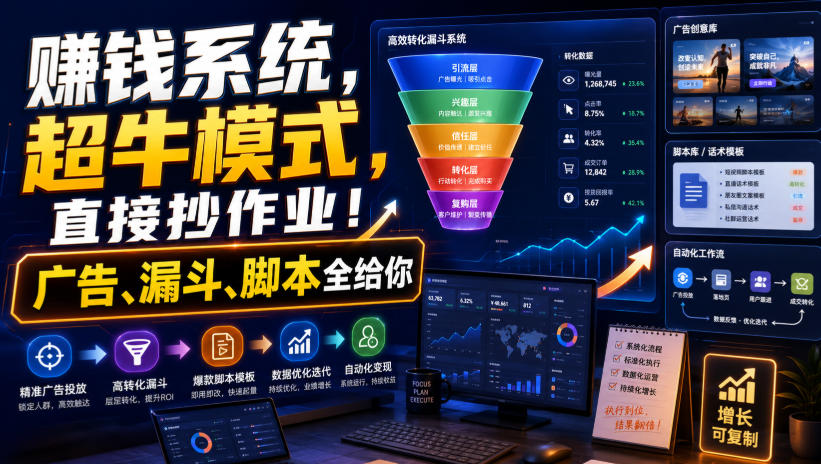 賺钱系统,超牛模式,直接抄作业!广告、漏斗、脚本全给你【原创双语字幕】-优优云网创