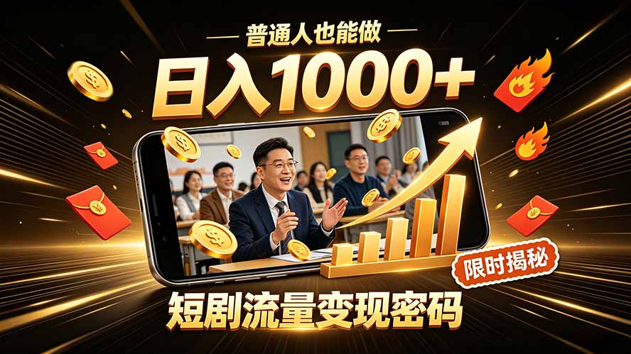 一部手机做短剧分发，不用真人出镜、不用拍摄剧本，快手流量变现日赚千元-优优云网创