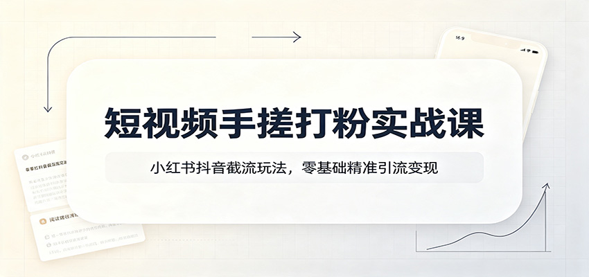 短视频手搓打粉实战课：小红书抖音截流玩法，零基础精准引流变现-优优云网创