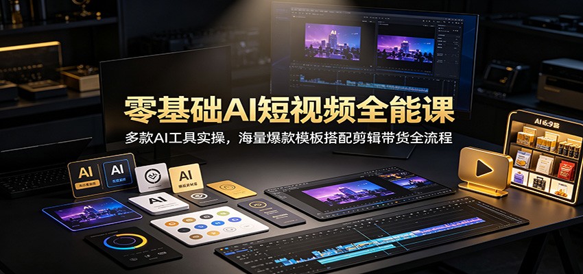 零基础AI短视频全能课：多款AI工具实操，海量爆款模板搭配剪辑带货全流程-优优云网创