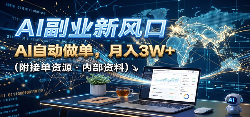 AI副业新风口，AI自动做单，月入3W+，附接单资源-优优云网创