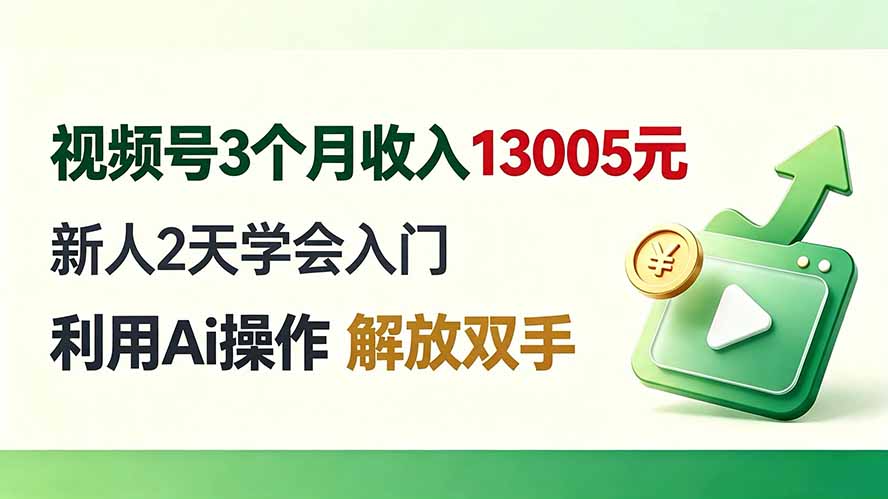 视频号3个月收入13005元, 新人2天学会入门, 利用Ai操作 解放双手!-优优云网创