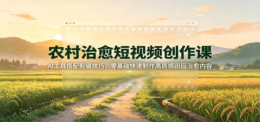 农村治愈短视频创作课：AI工具搭配剪辑技巧，零基础快速制作高质感田园治愈内容-优优云网创