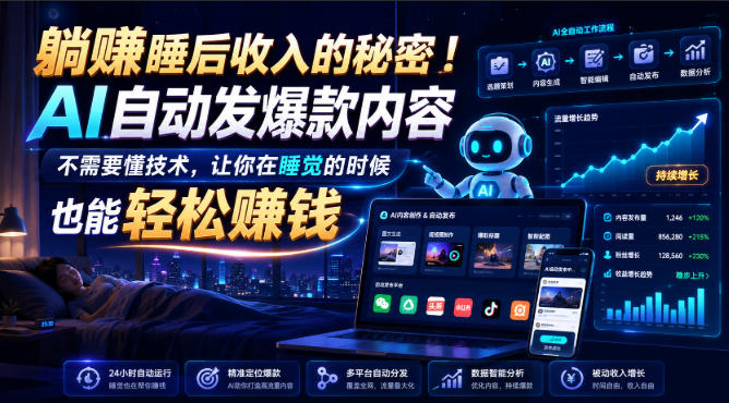 躺賺睡后收入的秘密！AI自动发爆款内容，不需要懂技术，让你在睡觉的时候也能轻松賺钱【原创双语字幕】-优优云网创