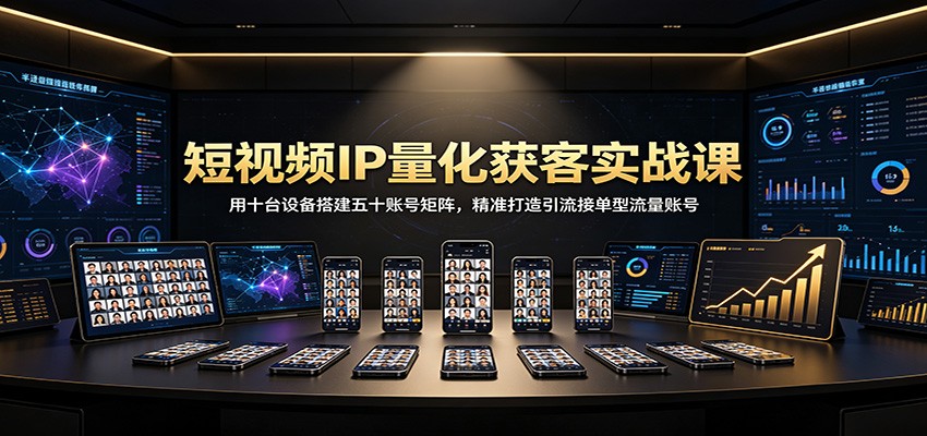 短视频IP量化获客实战课：用十台设备搭建五十账号矩阵，精准打造引流接单型流量账号-优优云网创