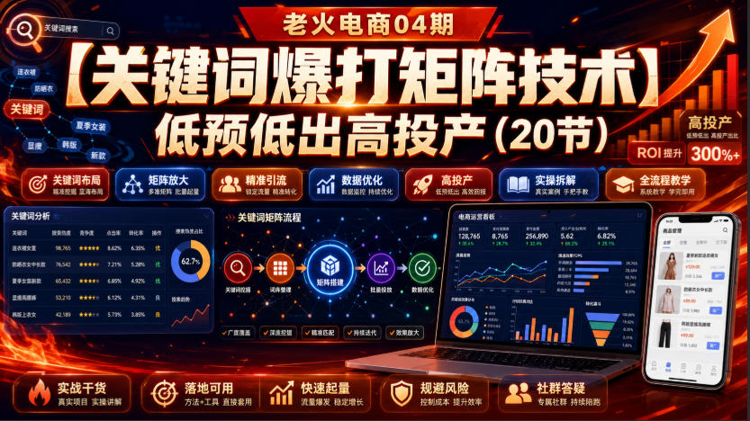 老火电商04期：【关键词爆打矩阵技术】低预低出高投产(20节)-优优云网创