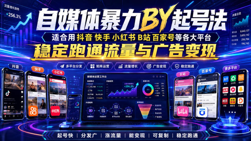 自媒体暴力搬运起号法,适合用抖音快手小红书B站百家号等各大平台,稳定跑通流量与广告变现-优优云网创