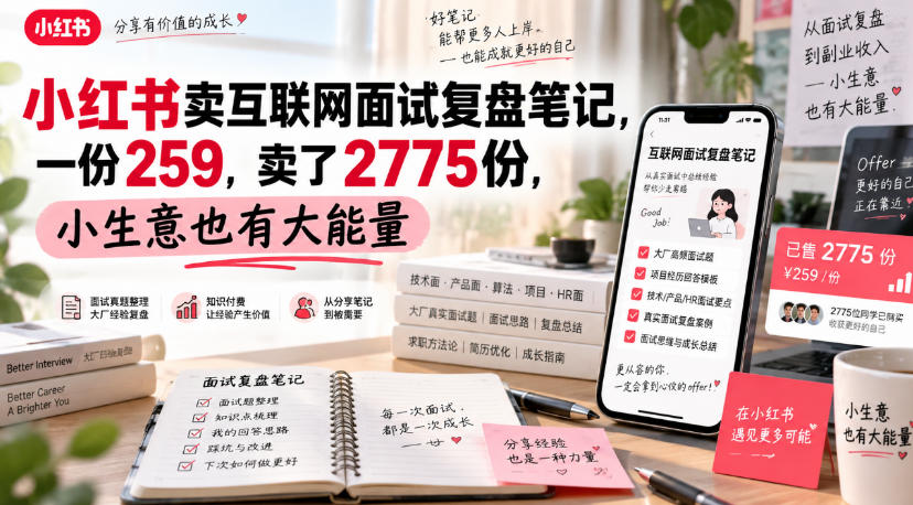 小红书卖互联网面试复盘笔记,一份259,卖了2775份,小生意也有大能量-优优云网创