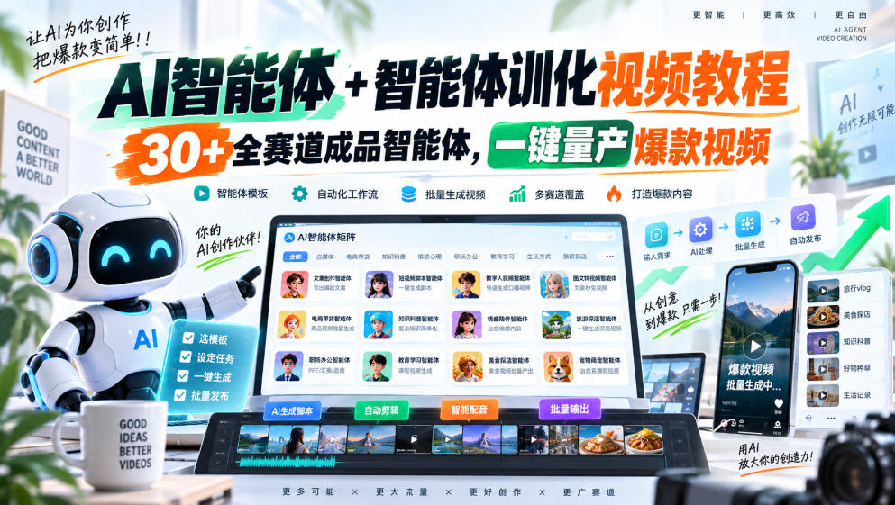 【无水印】AI智能体+智能体训化视频教程，30+全赛道成品智能体，一键量产爆款视频【更新】-优优云网创