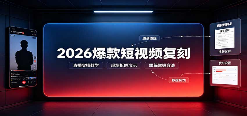 2026爆款短视频复刻：直播实操教学，配套文字文档掌握全流程-优优云网创