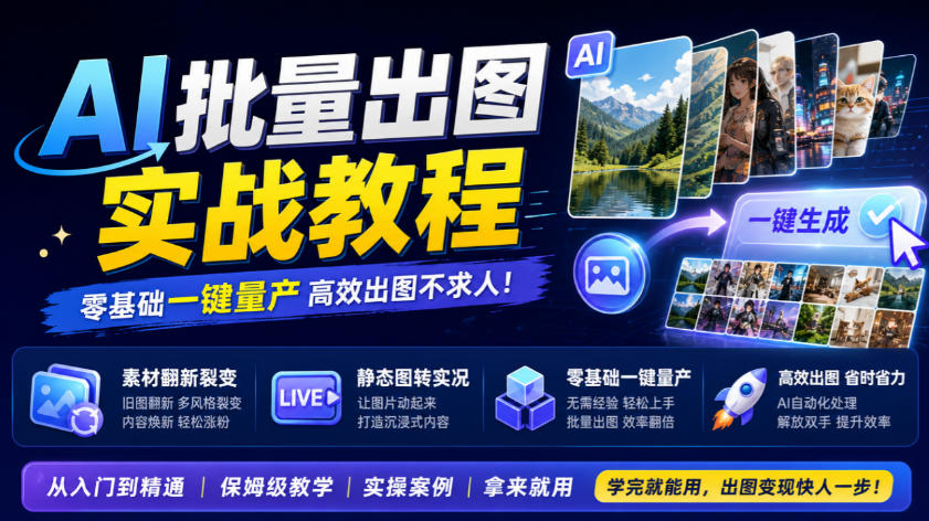 AI批量出图实战教程，素材翻新裂变，静态图转实况，零基础一键量产-优优云网创